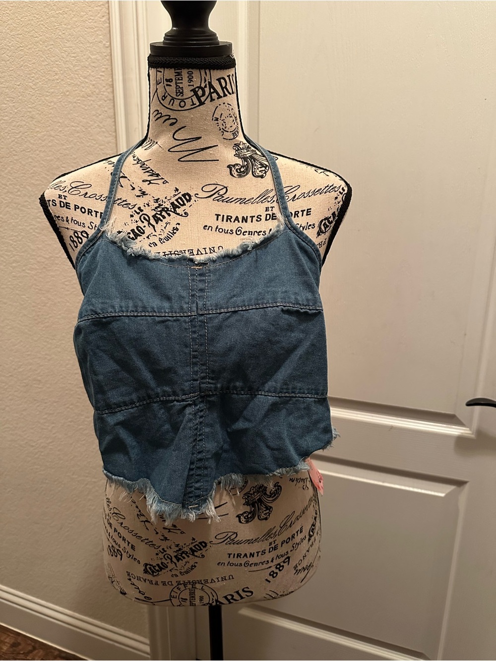 SHEIN Blue Denim Halter Crop Top